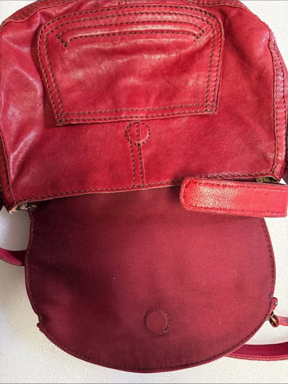 Lucky Brand Red Italian Leather Crossbody Shoulder Bag Boho Vintage Small - Picture 5 of 7